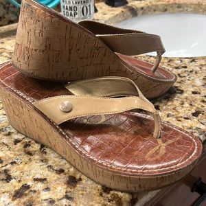 Womens sz 8 cork wedges, beige Patten leather by Sam Edelman